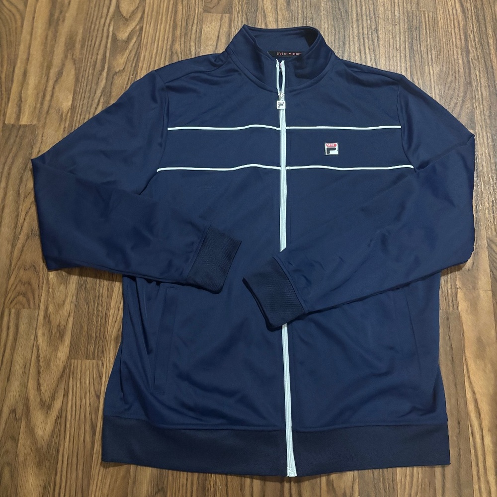 FILA Sport Retro * Live In Motion FullZip Navy Blue Track Jacket * Large